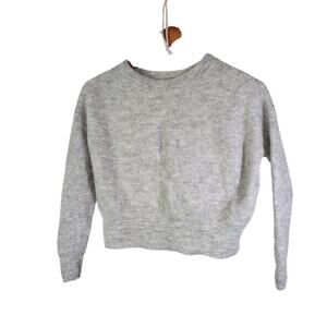 Madewell M Alpaca Gray Crop Crew Neck Long Sleeve Sweater Cozy Soft Quiet Luxury